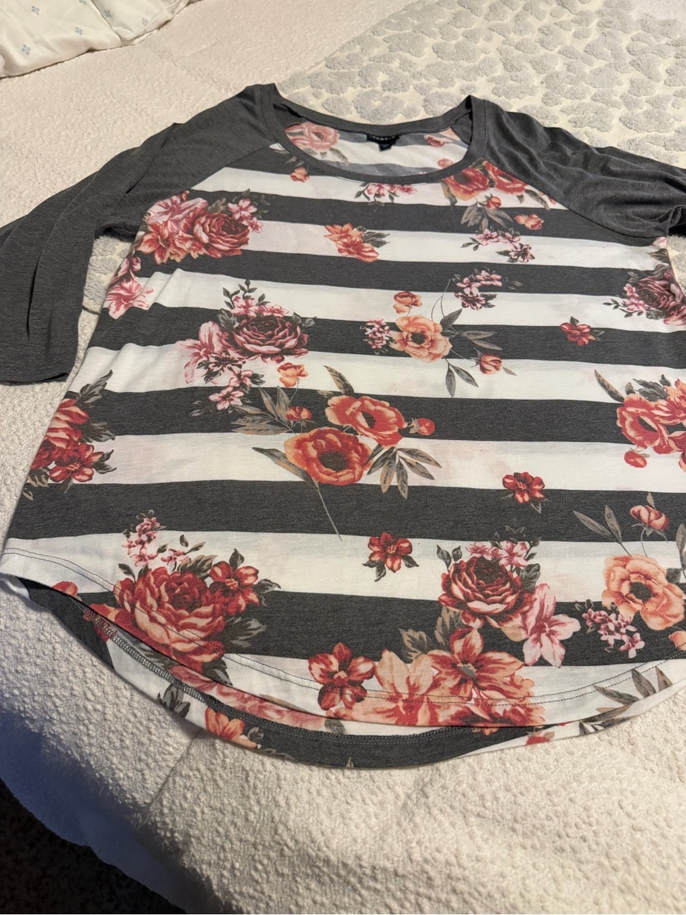 torrid Charcoal & White Striped Raglan with Pink Floral
